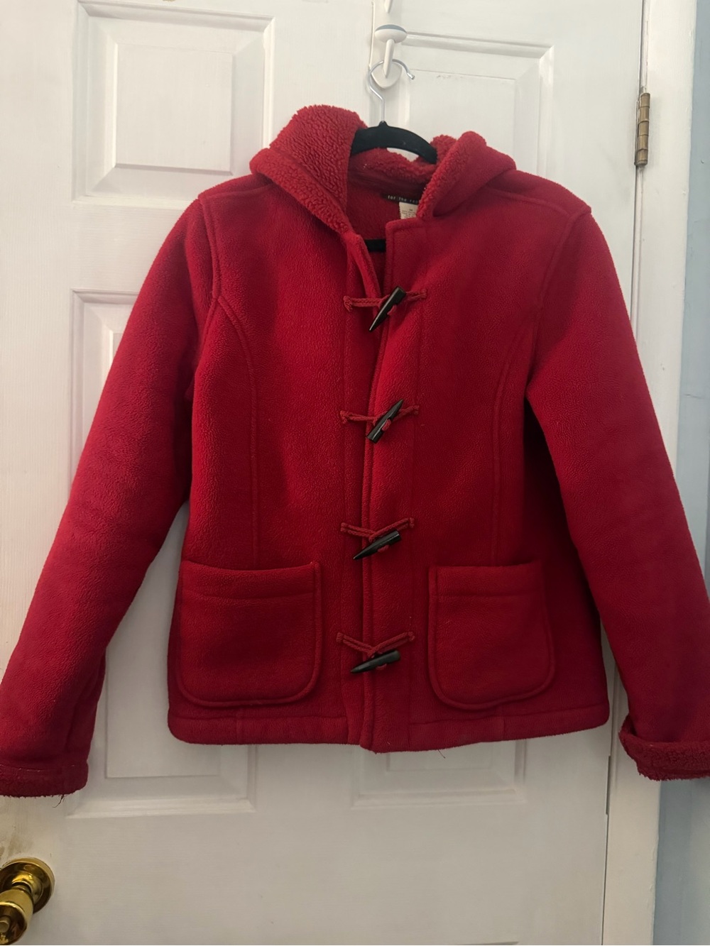 For the Republic Red Fleece Toggle Coat Women’s Medium Hooded Jacket